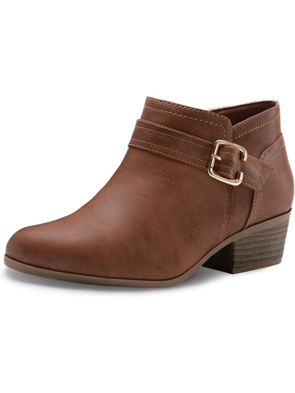 Women's Brown Pointed Toe Chunky Low Heel Side Zipper Short Ankle Boots